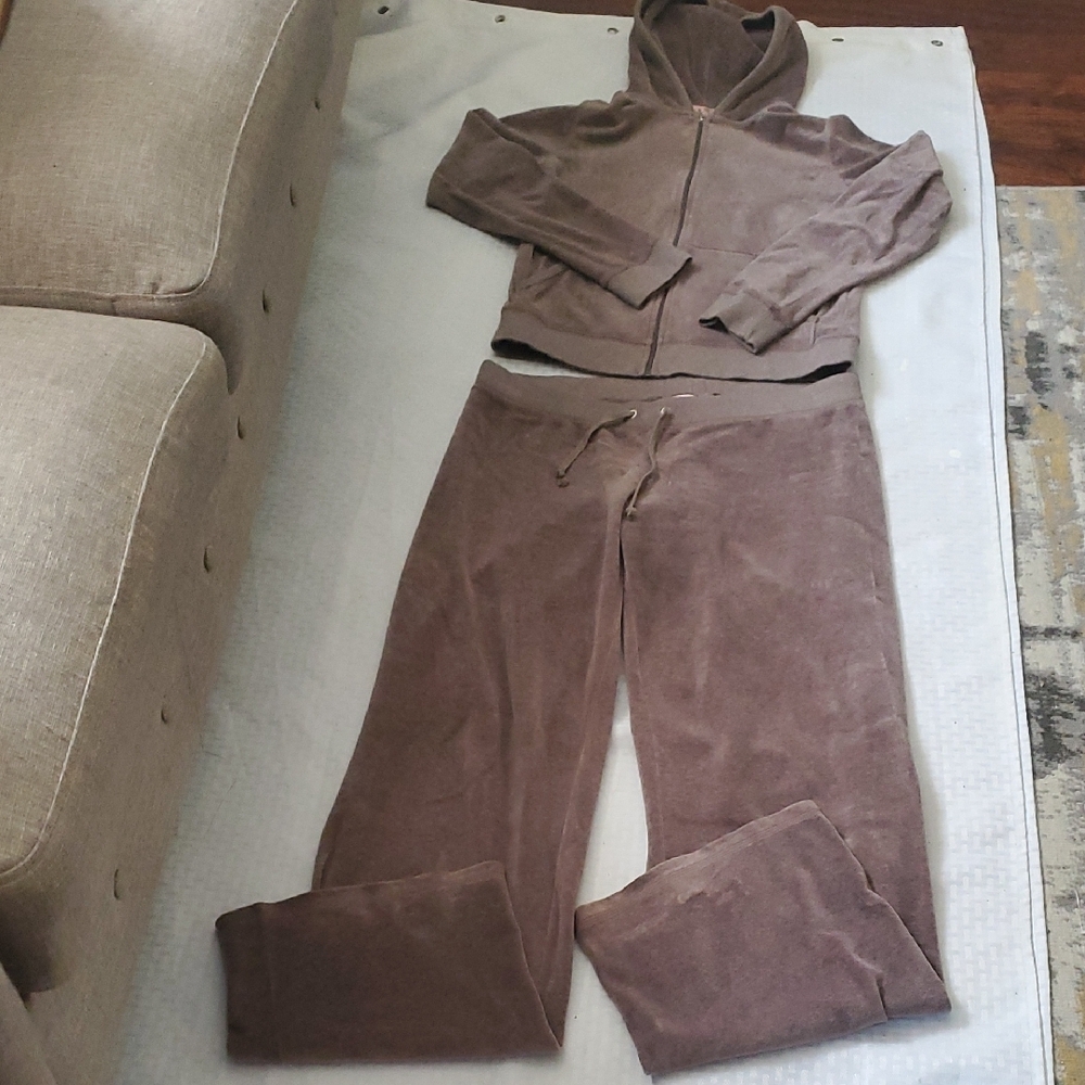 Juicy Couture Dusty Pink Brown Zip-Up Hoodie Set SIZE L - Picture 10 of 14